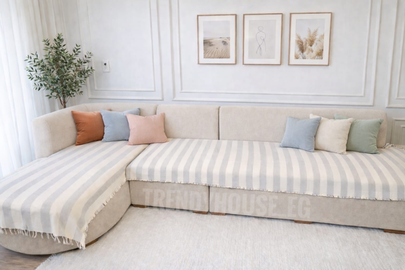 مفرش ركنه جراي مقلم عريض 