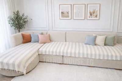 مفرش ركنه جراي مقلم عريض 