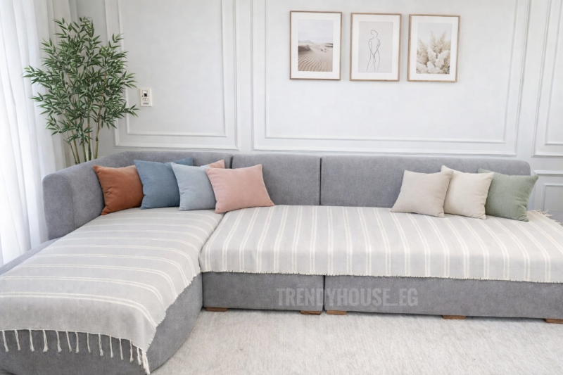 مفرش ركنه جراي مقلم 