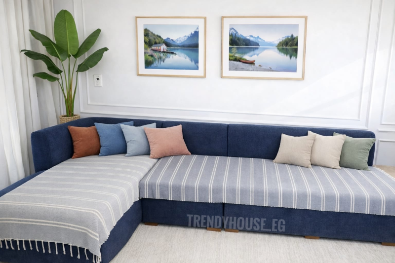 مفرش ركنه جراي غامق مقلم 