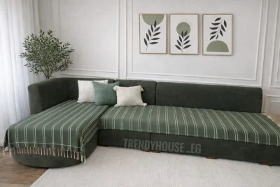 مفرش ركنه زيتي مقلم 