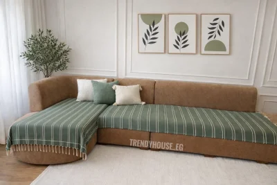 مفرش ركنه زيتي مقلم 