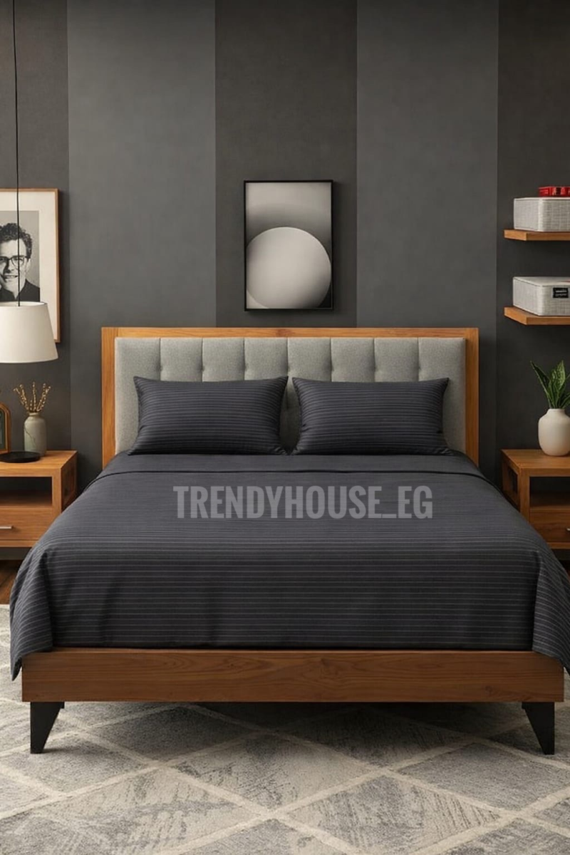طقم ملايه سرير سترايب رمادي غامق