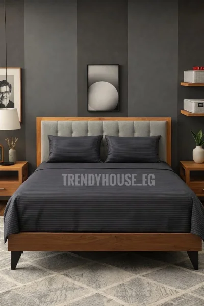 طقم ملايه سرير سترايب رمادي غامق
