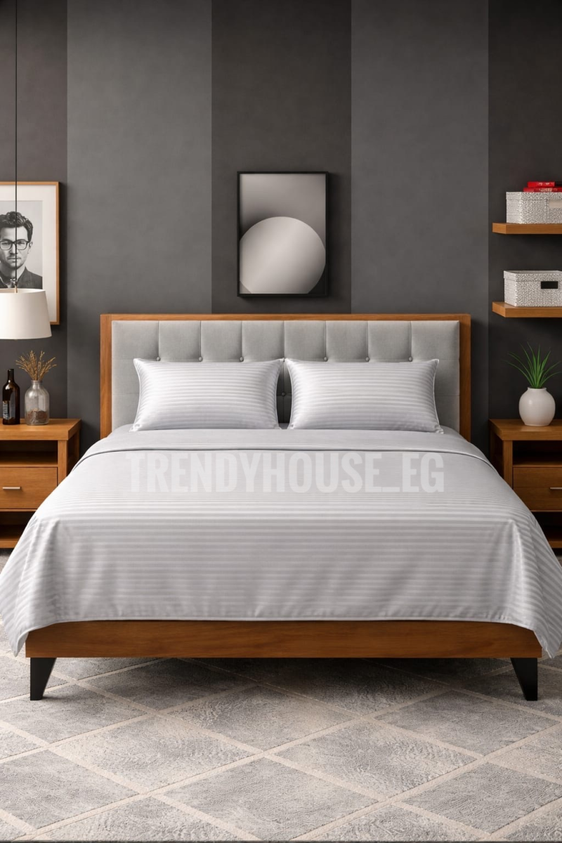 طقم ملايه سرير سترايب رمادي فاتح 